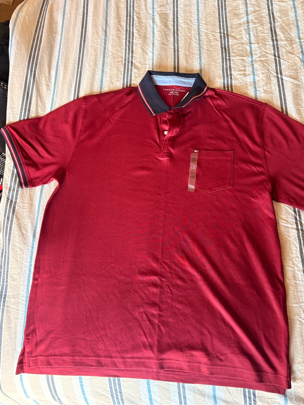 Tommy Hilfiger Men's XXL Burgundy Polo with Contrast Navy Collar
